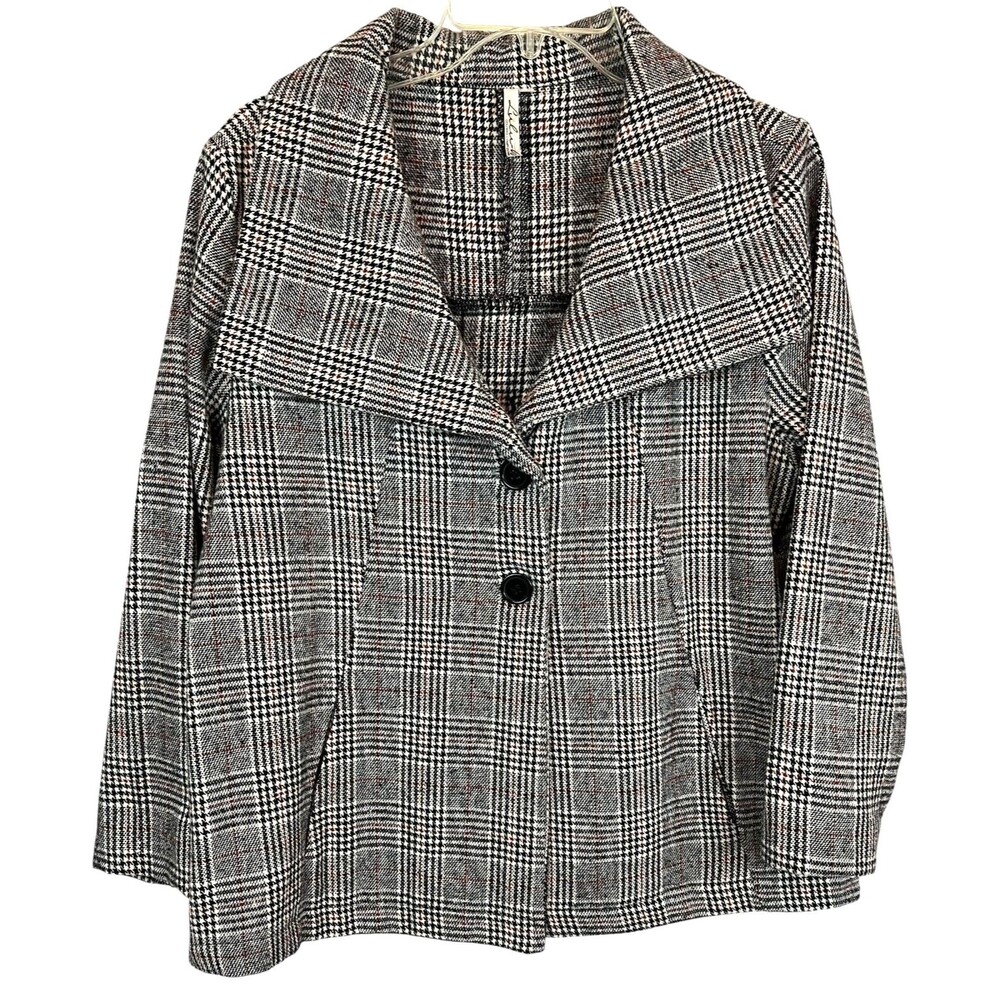 Lulu B Wool Blend Brown Houndstooth Plaid Swing Coat  Women's Size M  Jacket